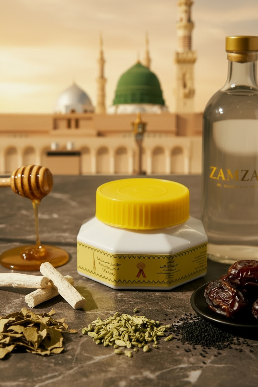 Miel des 7 Guérisons Bab Chifa avec la Mosquée du Prophète en arrière-plan